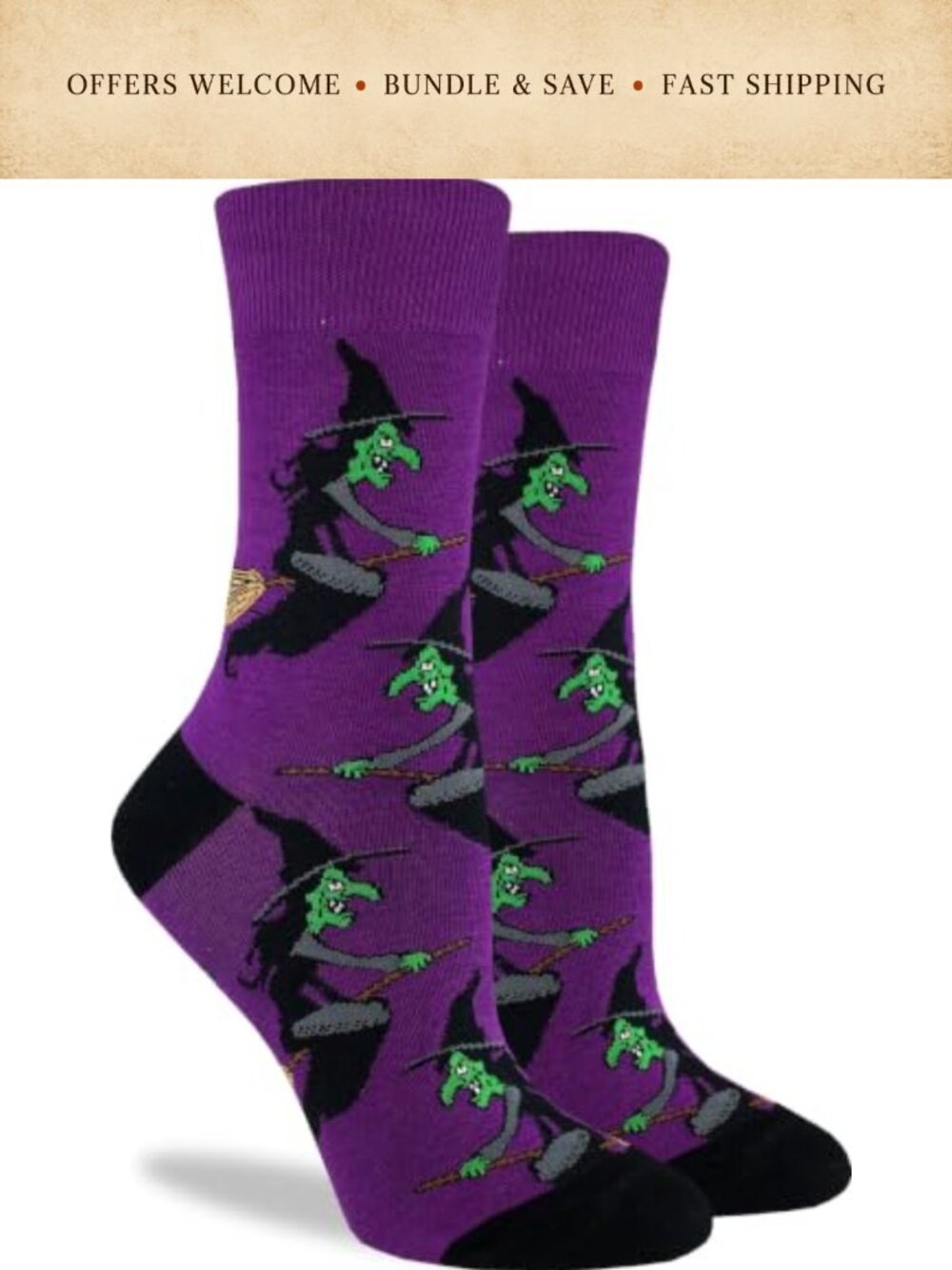 Halloween Crew Socks Cotton Blend Reinforced Heel Toe Women's Shoe 5-9